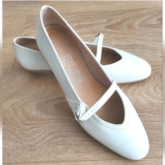 Salvatore Ferragamo Shoes - Salvatore Ferragamo Women Shoes Size 7 C White Audrey Mary Jane's Like New Italy